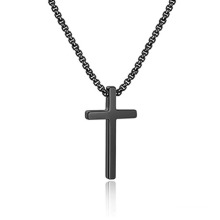 Custom Men's Cross Chain Silver Black Gold Stainless Steel Pure Color Cross Pendant Necklace Men's Box Chain